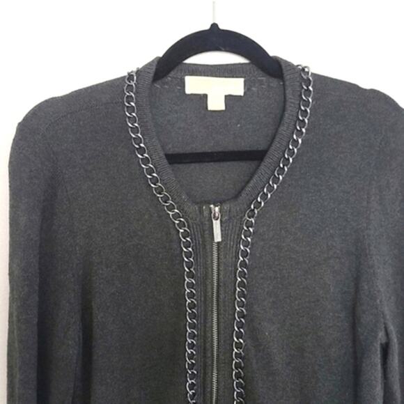 Michael Kors Women’s Cardigan Coastal Preppy Minimalist Zip Dark Gray Size M - Picture 3 of 9